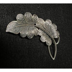 Vintage Beau Sterling Silver Embossed Double Leaf Brooch 10.6g Large 2.5"
